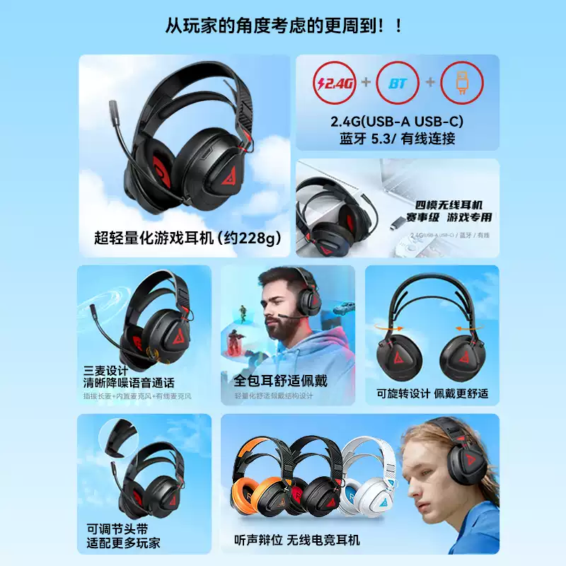 钛度无线电竞耳机系列 产品图